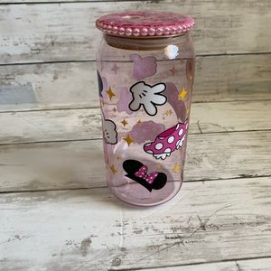 16oz pink  glass can as pictured with design